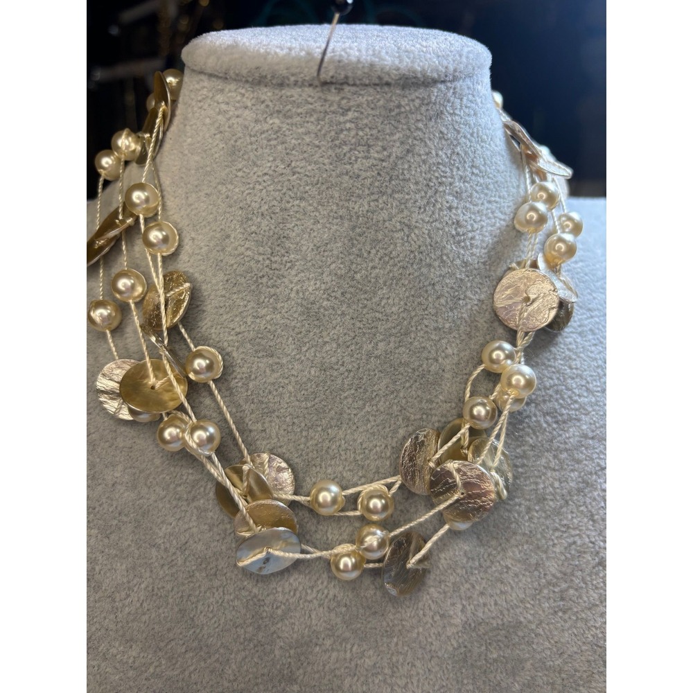 #11. Multi-strand Flat Metallic Faux Pearl Necklace